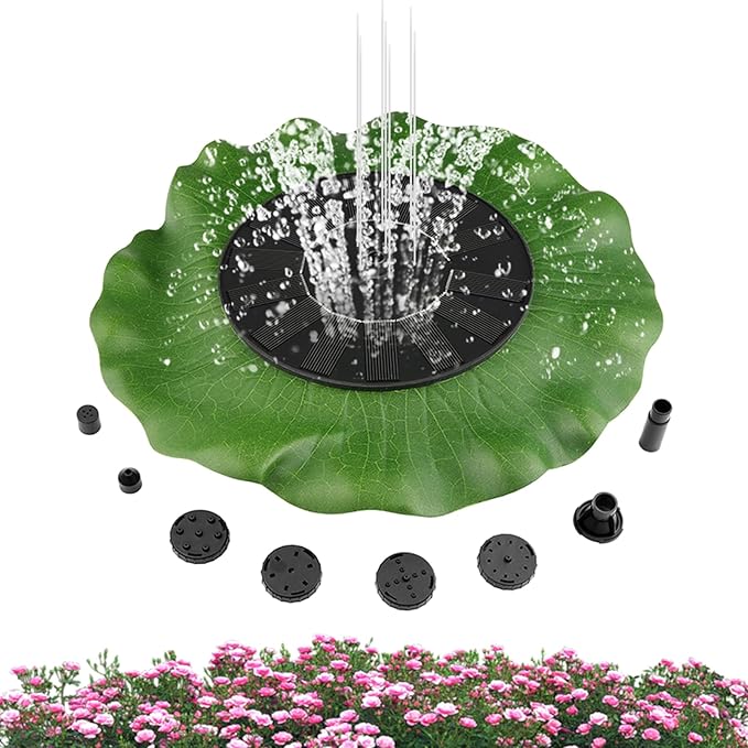 Solar Water Fountain - Garden Decor Solar Bird Fountain,Led Powered Ponds, Led Pond Pump Bird Bath, Lily Outdoor Ponds with 8 Nozzles, Water Pump for Outside Pond and Backyard