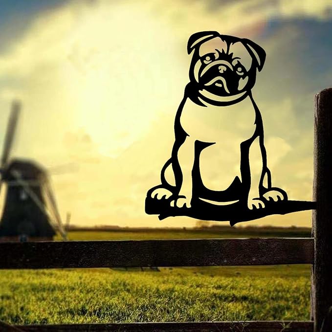 Metal Garden Dog Statue Ornament Gift Metal Art Dog Silhouette Decoration Steel Dogs Statue Decorative Garden Stakes for Yard, Lawn, Patio, Pathway (Bulldog)