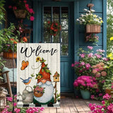 Welcome Spring Summer Garden Flag 12x18 Inch Double Sided Small Burlap Gnome Cardinal Flowers Butterfly Sunflower Buffalo Plaid Garden Flags Home Yard Lawn Holiday Outdoor Decorations