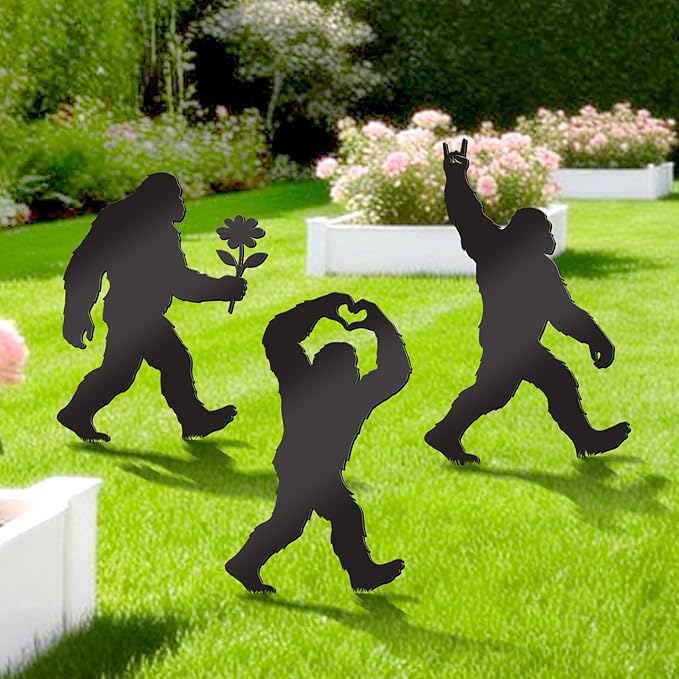 3 Pcs Metal Bigfoot Yard Decor, Unique Bigfoot Decor and Animal Gifts, Black Metal Yard Decor, Outdoor Animal Sasquatch Decor for Patio Garden and Lawn (Unique)
