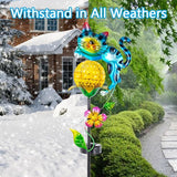 Solar Garden Lights, 2 Pack Cat Solar Lights Outdoor Waterproof Colorful Global Lanscape Lighting, Decorative Metal Yard Art for Pathway, Patio, Lawn