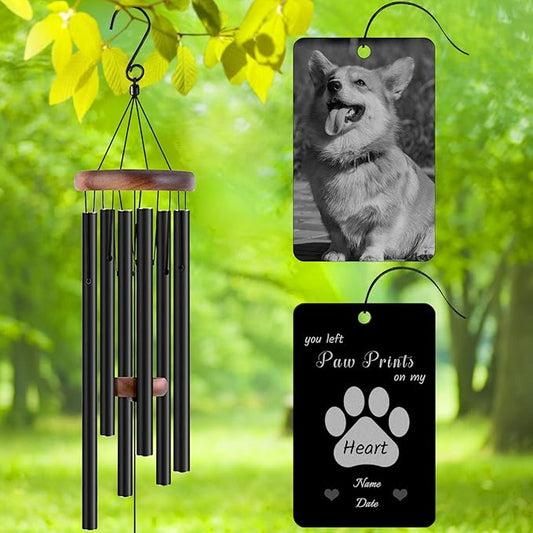 Personalized Custom Wind Chimes Memorial Engraved Gifts for Loss of Loved One Mother Dad Mom Dog Pet Customized Outdoor Sympathy Wind Chimes with Photo Text