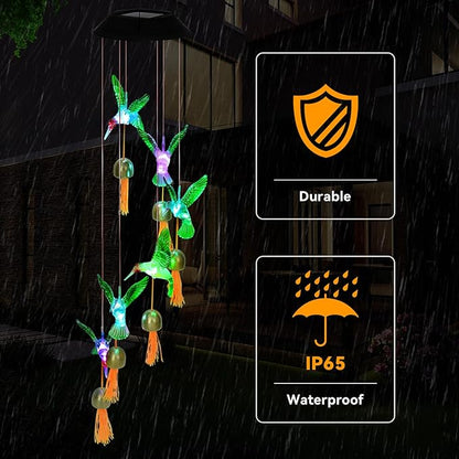 Hummingbird Gifts for Women Mom Grandma,Hanging Solar Wind Chimes for Outside,Waterproof LED Gardening Garden Decor Lights for Festival Birthday Gifts for Girlfriend Wife (Black Housing)