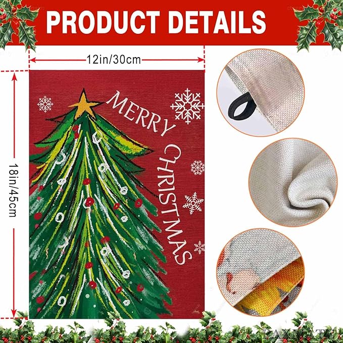Merry Christmas Garden Flag 12x18 Inch Double Sided, Christmas Tree Xmas Winter Yard Outdoor Flag for Holiday Seasonal Decoration