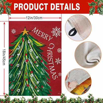 Merry Christmas Garden Flag 12x18 Inch Double Sided, Christmas Tree Xmas Winter Yard Outdoor Flag for Holiday Seasonal Decoration