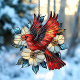 Flying Red Cardinal Acrylic Suncatcher Stained Glass Effect Window Car Hanging Christmas Ornament Indoor Outdoor Decor Garden Sun Catcher Panel for Cardinal Lover for Women Mom Grandma