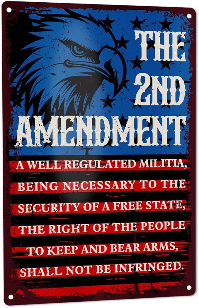 2nd Amendment Metal Tin Sign USA Patriotic Americana Wall Decor for Gun Room Firing Ranges Man Cave Garage Gun Owner Lovers Gift 8" x 12"