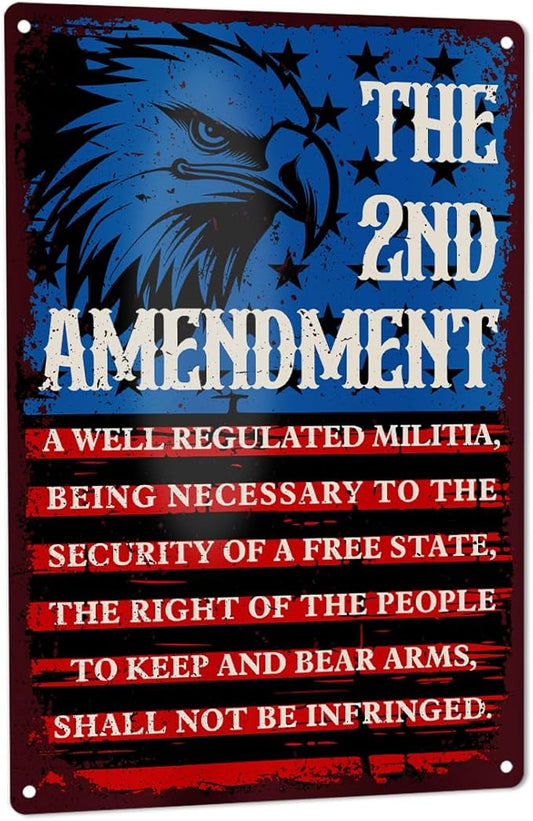 2nd Amendment Metal Tin Sign USA Patriotic Americana Wall Decor for Gun Room Firing Ranges Man Cave Garage Gun Owner Lovers Gift 8" x 12"