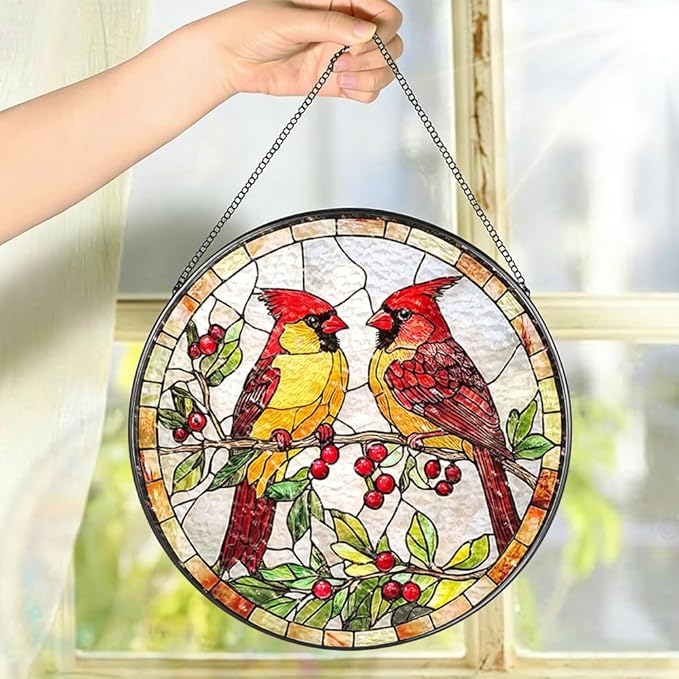 Stained Glass Suncatcher Window Hanging, 7.8 Inch Handmade Sunflower Garden suncatchers, Suncatcher Home Decor,Gift for Women, Mom, Grandma (Bird)