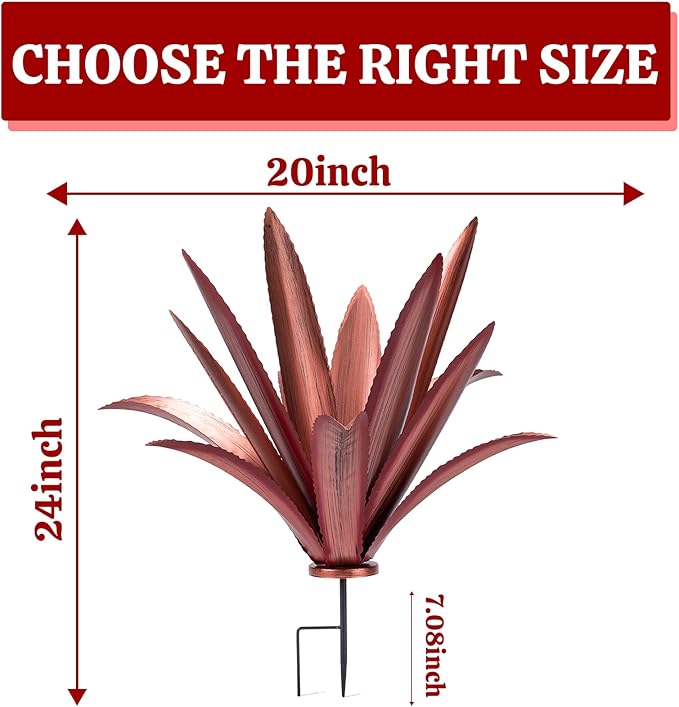 Large Tequila Rustic Sculpture, Rustic Metal Agave Plants for Outdoor Patio Yard Mexican Plant Garden， Agave Outdoor Lawn Ornaments Yard Stakes (Red 1pc)