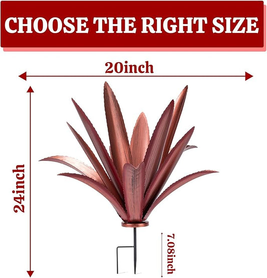 Large Tequila Rustic Sculpture, Rustic Metal Agave Plants for Outdoor Patio Yard Mexican Plant Garden， Agave Outdoor Lawn Ornaments Yard Stakes (Red 1pc)