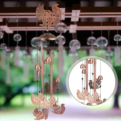 Squirrel Wind Chimes Outdoor Decoration for Women Men Mom Wife Grandma Birthday Gifts Memorial Metal Squirrel Wind Chimes for Outside Indoors, Lawn, Patio, Home, Porch, Yard Decor, Garden Decor