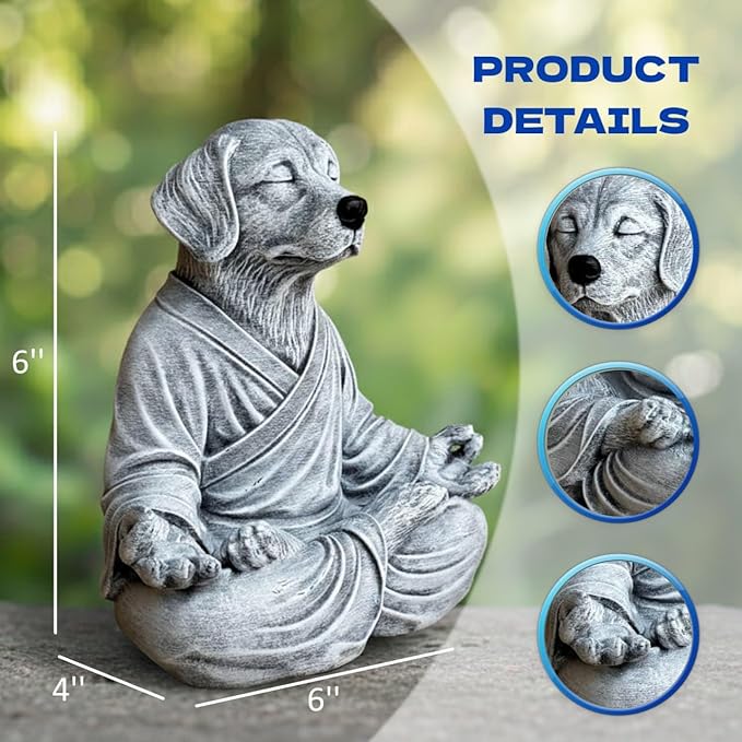 OLOMA Concrete Zen Dog Statue Heavy Solid Stone Garden Sculpture with Protective Resin Coating Weather Resistant Outdoor Indoor Decorative Accent for Landscape Design Feature