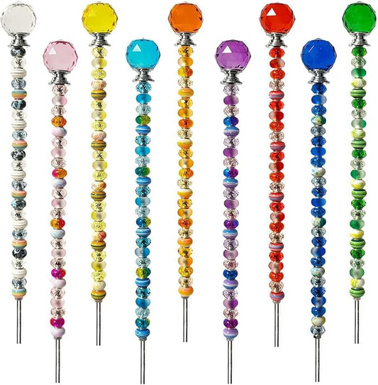 255Pcs Fairy Wand Garden Stake Beads Kits with 225 Large Hole Beads, 12IN Beaded Garden Stakes Kit for Different Holidays, Fairy Garden Accessories Outdoor Kit, Beadable Items (Crystal Ball)