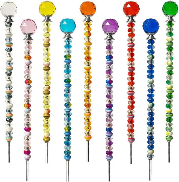 255Pcs Fairy Wand Garden Stake Beads Kits with 225 Large Hole Beads, 12IN Beaded Garden Stakes Kit for Different Holidays, Fairy Garden Accessories Outdoor Kit, Beadable Items (Crystal Ball)