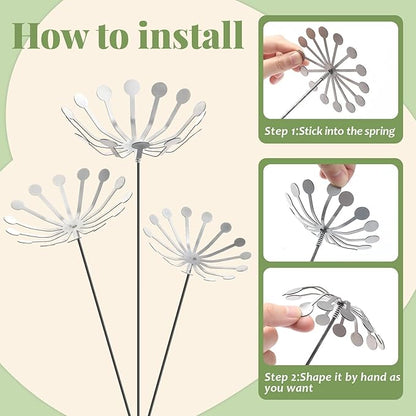 3Pcs Raw Dandelion Creativity Iron Art with Flower Stems Dandelions Garden Stake Metal Flower Pots Lawn Decor for Parents Gift Wedding Outdoor Furniture Home Yard Farm Courtyard Decoration