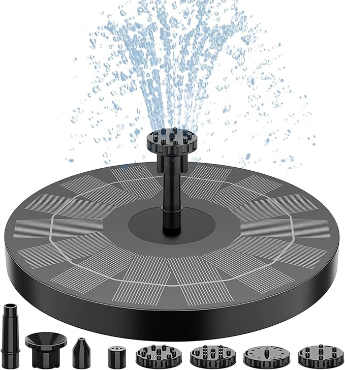 Bluelans Solar Bird Bath Fountain Pump, 5.1" Solar Powered Water Fountain Pump with 6 Nozzles, Black