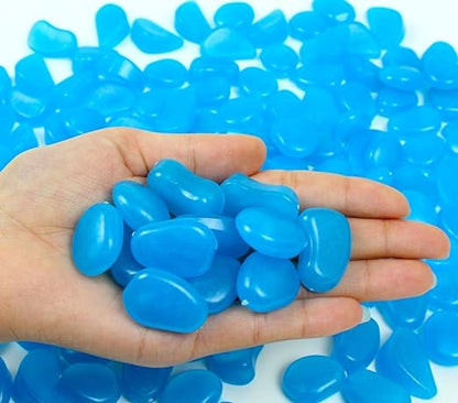 Glow Stones, Glowing in the Dark Pebbles 150pcs for Walkways, Window, Yard Grass, Driveway, Outdoor Decor DIY Decorative Gravel Stones, Fish Tank Decoration (Blue)