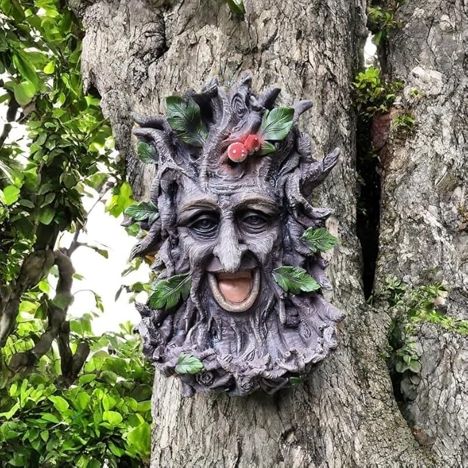 GARDEN WHISPER Tree Faces Bird Feeder Garden Decor Outdoor – Wild Tree Hugger Statues Yard Art Garden Decoration – Unique Old Man Bird Feeders for Outdoor & Fences，Whimsical Fairy Hugger Sculpture