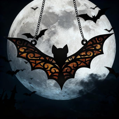 Bat Suncatcher Bat Stained Glass Window Hanging Halloween Decorations Indoor Wall Decor Living Room Birthday Party Favors Gifts for Women, 6.3 Inch