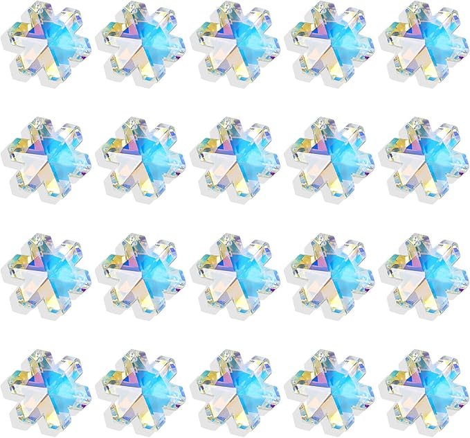 Pack of 20 AB Colors Crystal Snowflake Crystal Suncatcher - Rainbow Maker Hanging Crystals Prisms for Windows Hanging Ornament Chandelier Crystals Replacement Christmas Home Decor