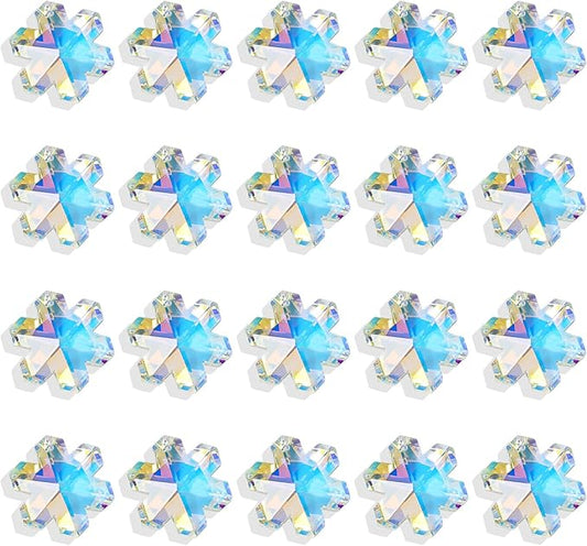 Pack of 20 AB Colors Crystal Snowflake Crystal Suncatcher - Rainbow Maker Hanging Crystals Prisms for Windows Hanging Ornament Chandelier Crystals Replacement Christmas Home Decor
