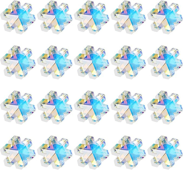 Pack of 20 AB Colors Crystal Snowflake Crystal Suncatcher - Rainbow Maker Hanging Crystals Prisms for Windows Hanging Ornament Chandelier Crystals Replacement Christmas Home Decor