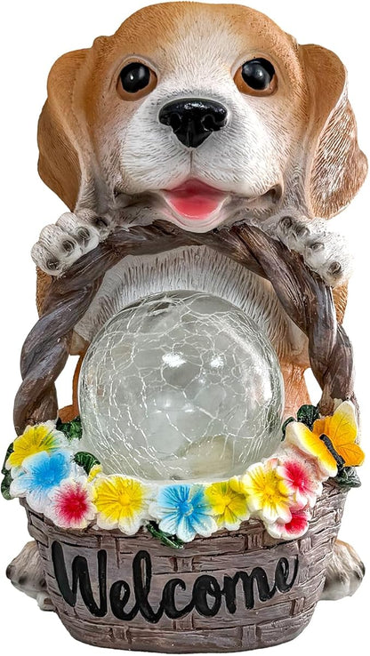 Solar Dog Garden Statues Decor with Flower Waterproof Figurine Resin Sculpture Gift for Mom Grandma, Outdoor Decorations for Porch Patio Lawn Yard Home House Gardening Birthday Housewarming (Dog)