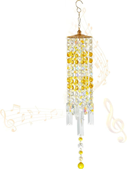 Crystal Wind Chimes for Outside with Rainbow Light Reflections Glass Bells and Rose Gold Alloy Hooks Indoor Outdoor Decor for Home Garden Patio Porch Birthday House Warming (Yellow)