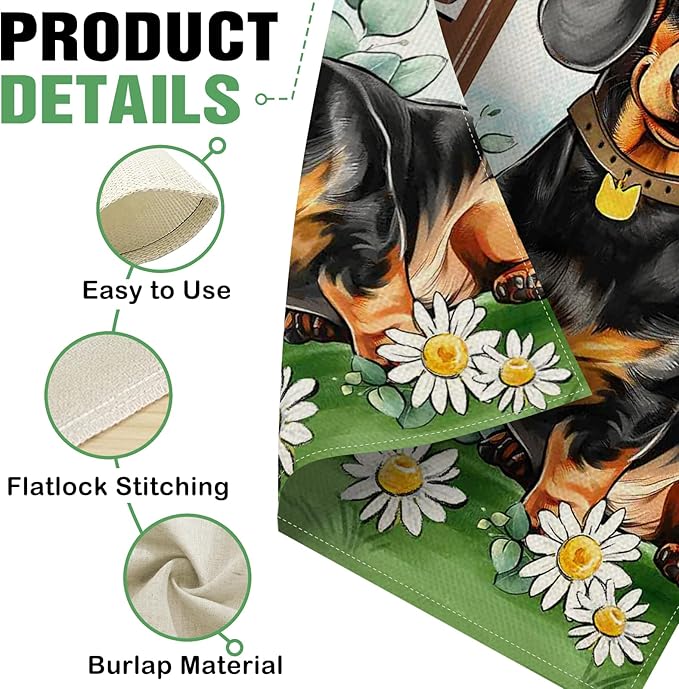 Dyrenson Welcome Dachshund Dog 28 x 40 House Flag Double Sided, Paw Prints Garden Yard Decoration Pet Owner Lover Gift, Spring Summer Burlap Outdoor Decor Decorative Large Flag