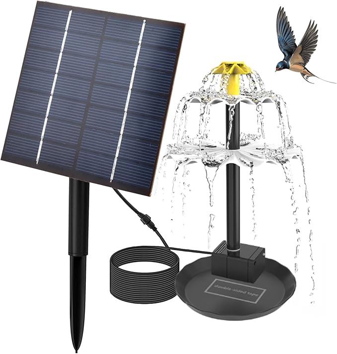 2-Tier 2.5W Solar Fountain Pump with Tray, DIY Decorative Solar Water Fountain for Bird Bath Garden Pond and