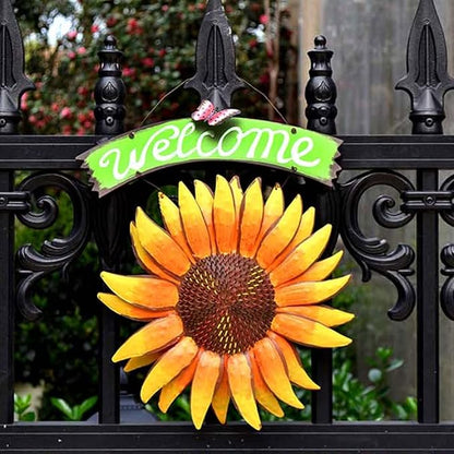 Outdoor Statue Garden Sculpture Garden Statue Outdoor Metal Sunflower Sunflower Welcome Sign Garden Decoration for Outdoor Patio