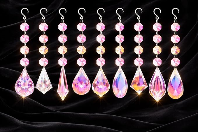 9pcs Sun Catchers with Crystals Rainbow Maker Crystal Suncatchers Prisms Glass Pendant Colorful Hanging Ornaments for Windows Chandelier Office Home Garden Decor
