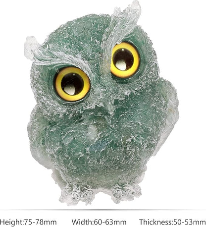 Nupuyai 3 inches Orgone Resin Crystal Chips Tumbled Stone Owl Statue, Mini Hand Carved Stone Crystal Animal Figurines for Tabletop Indoor Outdoor, Green Aventurine