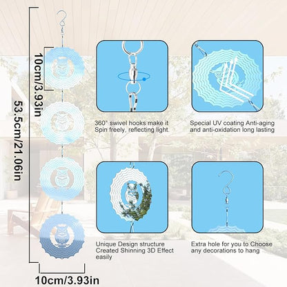 Bird Deterrents for Outside Owl Bird Scare Discs 3D Shiny Helix Wind Spinners, Reflective Bird Reflector & Stainless Steel Outdoor Garden Décor Sculpture Ornaments, Scare Birds Away from Yard Patio