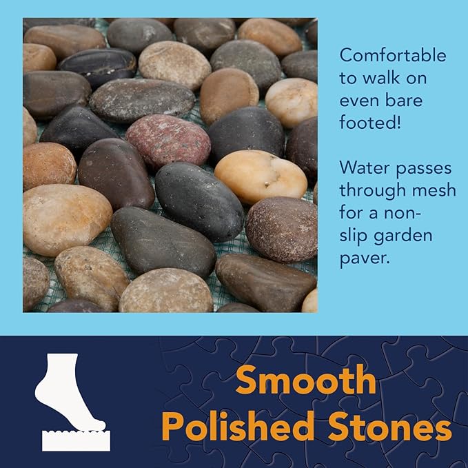 Bits and Pieces - Stepping Stones Outdoor Walkway - 12" River Rock Landscaping Decorative Stepping Stones - Set of Three (3) - Backyard Decor Garden Pavers for Outside Walkway