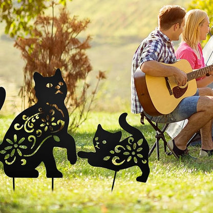 MrMrKura 3 Pack Metal Cat Stakes Garden Decor Stakes Black Cat Silhouette Statue for Outside Metal Decorative Ornaments for Outdoor Garden Home Patio Yard Decor (3 Cats)