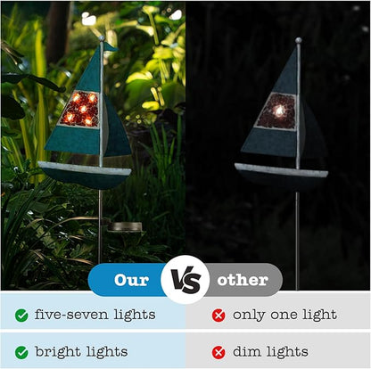 Solar Garden Lights Sailboat Stake Decor-Yard Outdoor Statue Decorations Waterproof 5 LED Metal Landscape Lighting Flower Bed,Pond,Yard,Lawn Gift for Mom Grandma Women