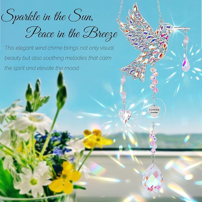 Gifts for Grandma, Hummingbird Gifts for Grandma, Nana, Grandmother, Mothers Day Birthday from Grandkids, Hanging Hummingbird Home Decor Sun Catchers Indoor Outside Decoration for Spring Garden
