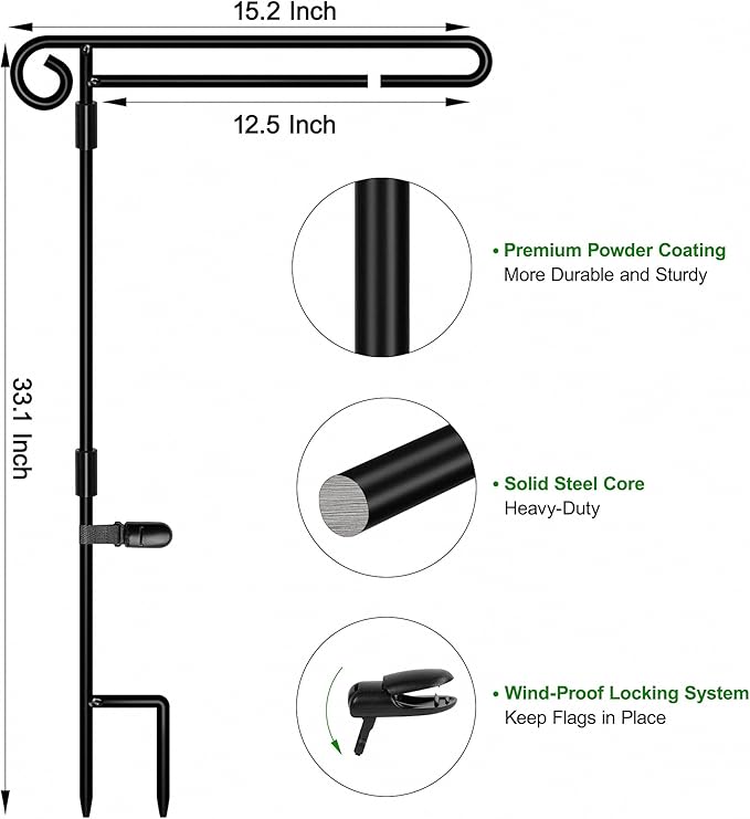 HOOSUN Garden Flag Stand Holder Easy to Install Strong and Sturdy wrought iron Pole Fits Mini Flag 12.5" x 18" no need Extra accessories to fixed flag,Garden flag pole without flag