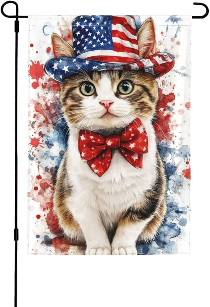 American Flag Garden Flags 12×18 Inch Cat Double Sided Decorative Yard Banner for Outdoor Outside Decor