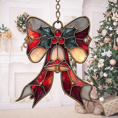 Winter Scarf Knot Mistletoe Acrylic Suncatcher Stained Glass Effect Window Car Hanging Christmas Ornament Indoor Outdoor Decor Garden Sun Catcher Panel for Women Mom Grandma