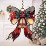 Winter Scarf Knot Mistletoe Acrylic Suncatcher Stained Glass Effect Window Car Hanging Christmas Ornament Indoor Outdoor Decor Garden Sun Catcher Panel for Women Mom Grandma