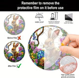 Easter Sun Catcher for Window Hanging Cute Bunny with Floral Designs Colorful Ornament Full Cover Acrylic Stained Glass for Garden Rabbit Suncatcher Room Party Decor Easter Gift