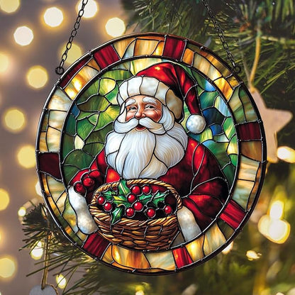 Santa Claus Acrylic Suncatcher Stained Glass Effect Window Car Hanging Christmas Ornament Indoor Outdoor Decor Garden Sun Catcher Panel for Christmas Lover for Women Mom Grandma