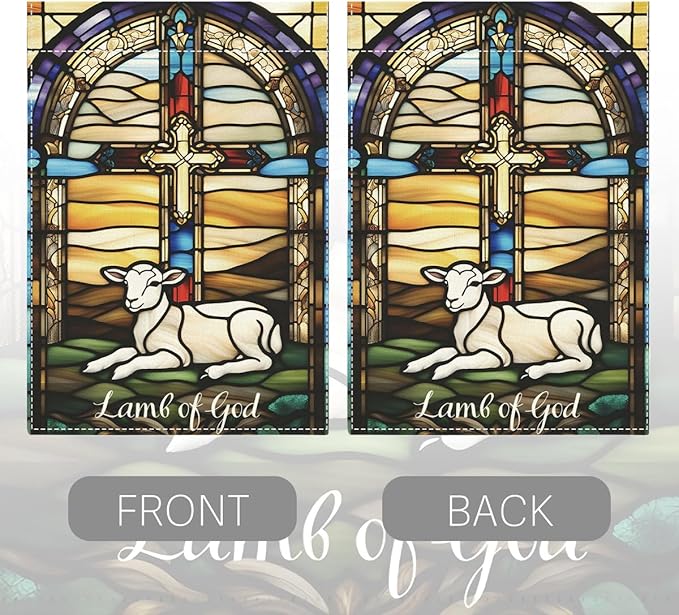 Lamb of God Easter Garden Flag Catholic Stained Glass Christian Easter Garden Flag Decor Spring Double Sided House Flag for Outside Yard Decorations 12×18 Inch