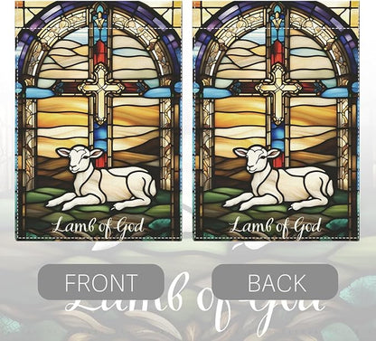 Lamb of God Easter Garden Flag Catholic Stained Glass Christian Easter Garden Flag Decor Spring Double Sided House Flag for Outside Yard Decorations 12×18 Inch
