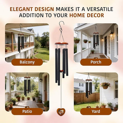Memorial Wind Chimes with Wooden Photo Frame, 32 Inch Sympathy Windchime Outdoors for Loss of Loved One, Personalized Berevement/Memorial Gifts for Loss of Mother, Father, Husband, Friend, Pet