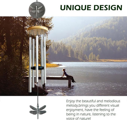Dragonfly Wind Chimes for Outside with Bright Silver,29 "Memorial Wind Chimes Create a Zen Atmosphere for Outdoor,Garden Patio Yard Decor,Unique Dragonfly Gift for Women/Unisex