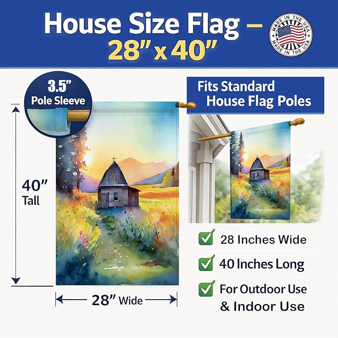 Caroline's Treasures Montana Bitterroot in Watercolor House Flag Large Porch Sleeve Pole Decorative Outside Yard Banner Artwork Wall Hanging, Polyester, House Size, Multicolor